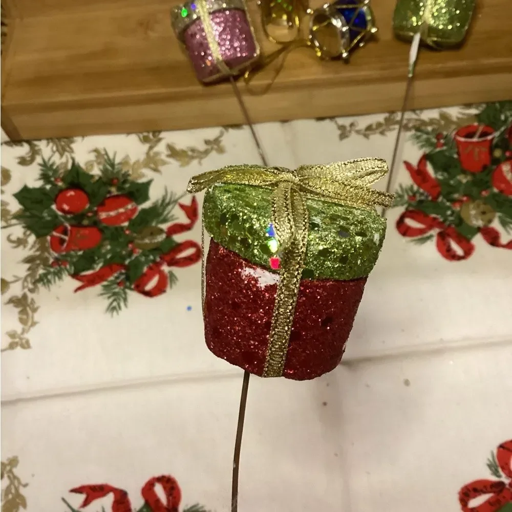 Christmas Glittery Drum Stick Pin & Ornaments Set 12 Pieces